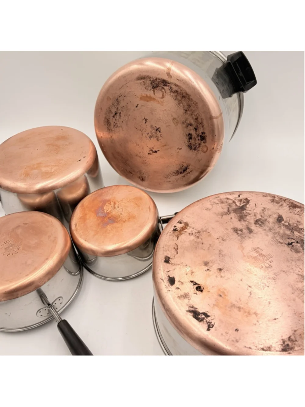 Vintage REVERE WARE Copper Bottom Cookware Set 8 Qt 6 Qt USA 5 Pots 3 Lids